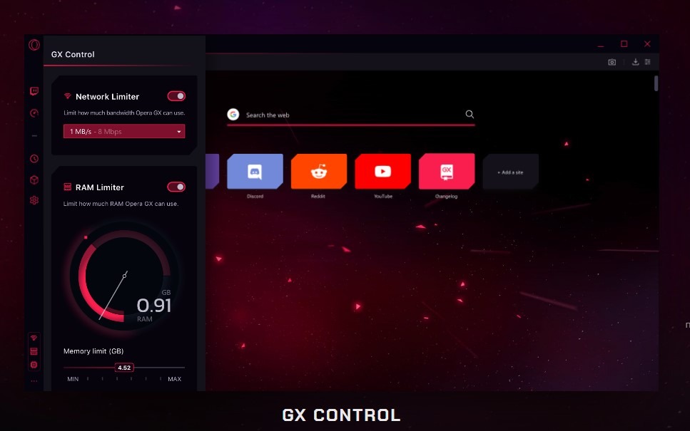 Дополнительна панель Opera GX