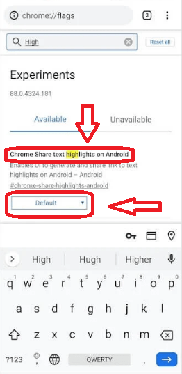 Chrome Share text highlights on Android