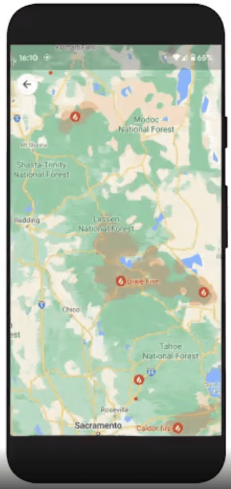 лесные пожары Google Maps